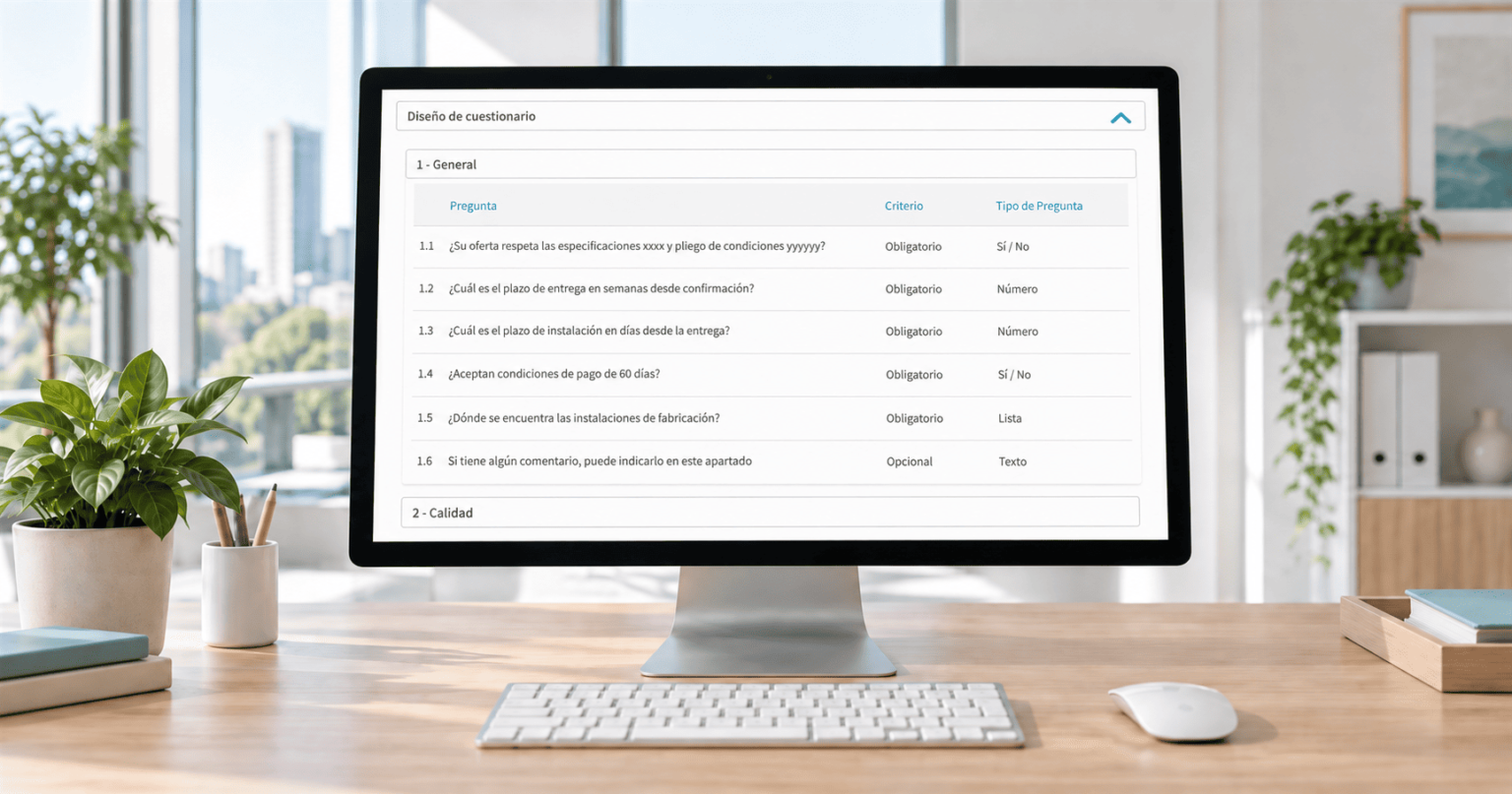 Monitor displaying a supplier questionnaire in APTSE procurement software.